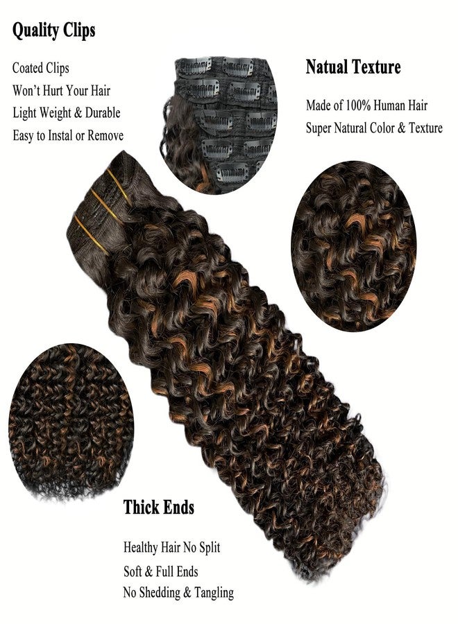 Rolisy Kinky Curly Clip In Hair Extensions Human Hair Curly Hair Extensions Clip In Human Hair for Balck Women 3C 4A Afro Kinky Curly Hair Clip Ins Soft Brazilian Remy Hair Thick Ends P1B/30 14inch 8pcs - Image 3
